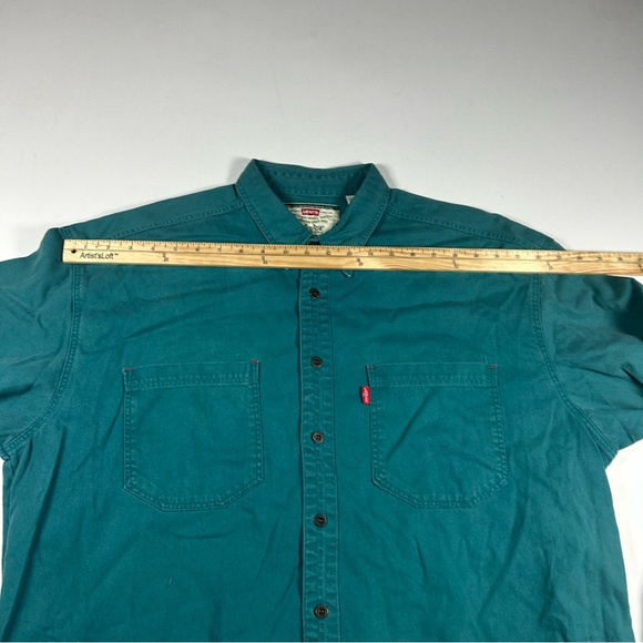 Vintage Levis Shirt Mens XL Teal Denim Jean Metal Button Up Red Tab Work 90s - Picture 5 of 7